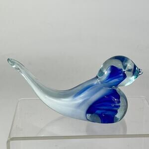 Mouth Blown Art Glass Blue Bird Cobalt Figurine Handmade Home Decor Handblown